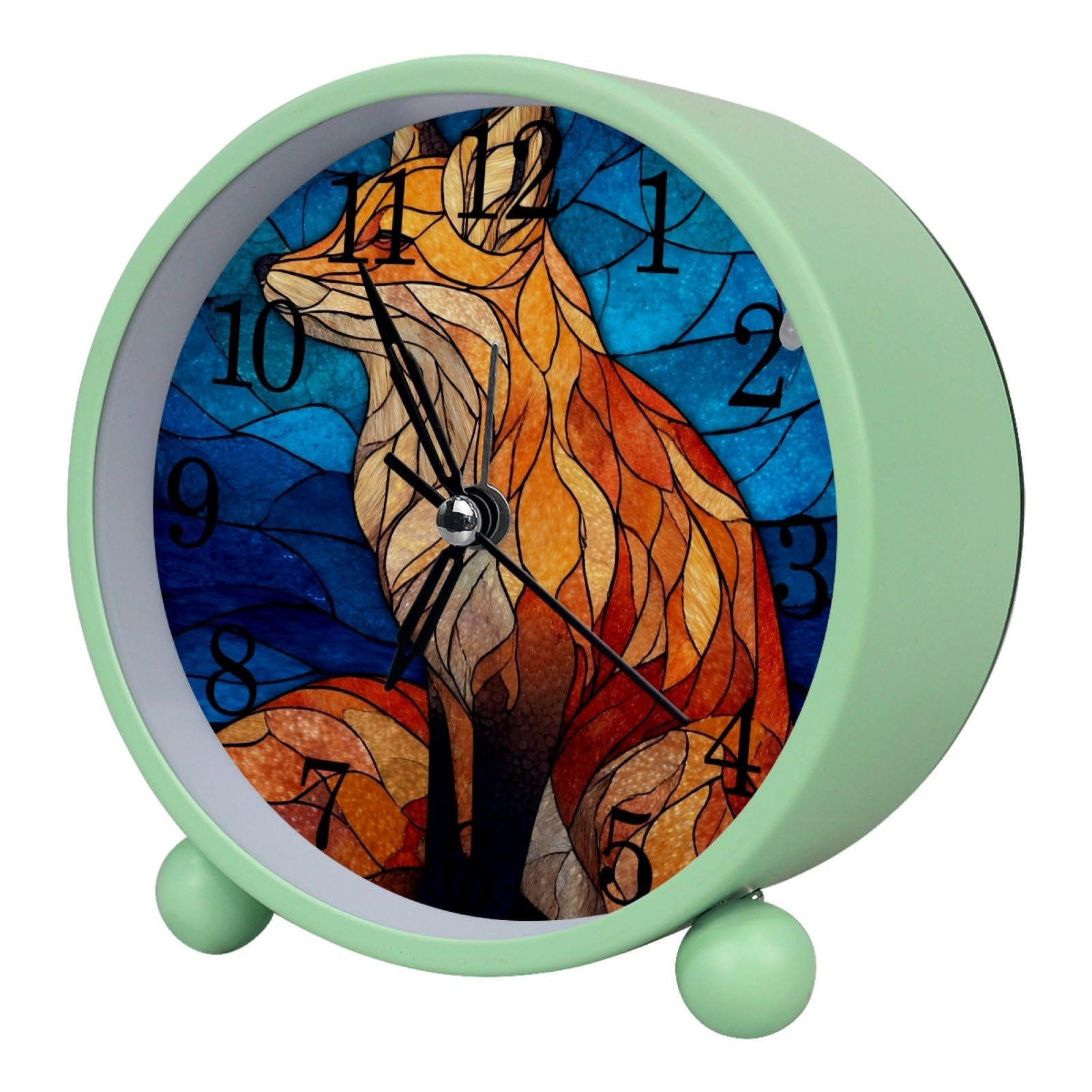 etoenbrc 10.9" Alarm Clock for Kids,Small Battery Operated Clock, Slient Plastic Table Clock for Living Room Decor,Bedroom,Office, Stained Glass Fox