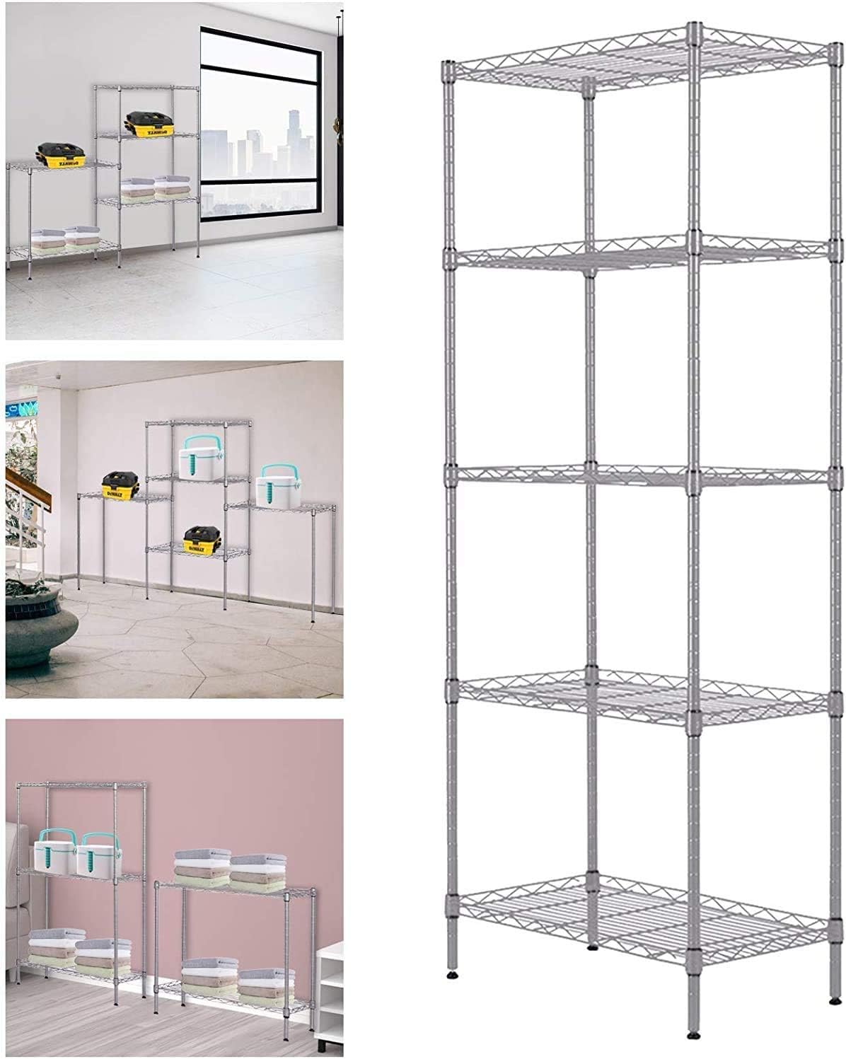 Hottest Sales MACRO GLOBE 5-Tier Changeable Assembly Carbon Steel Standing Shelf Units,Heavy Duty Shelving Unit(350 lbs Loading Capacity),Wire Shelving Unit for Home&Kitchen,Size 21.25 x 11.42 x 59.06(Silver)