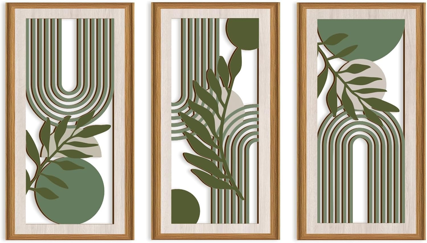ANHUIB Green Boho Wall Decor Boho Botanical Wall Decor Sage Green Mid-century Modern Decor Abstract Bohemian Artwork Geometric Line Minimalism Boho Plants Hanging Sign for Home Living Room Bedroom โ image 1