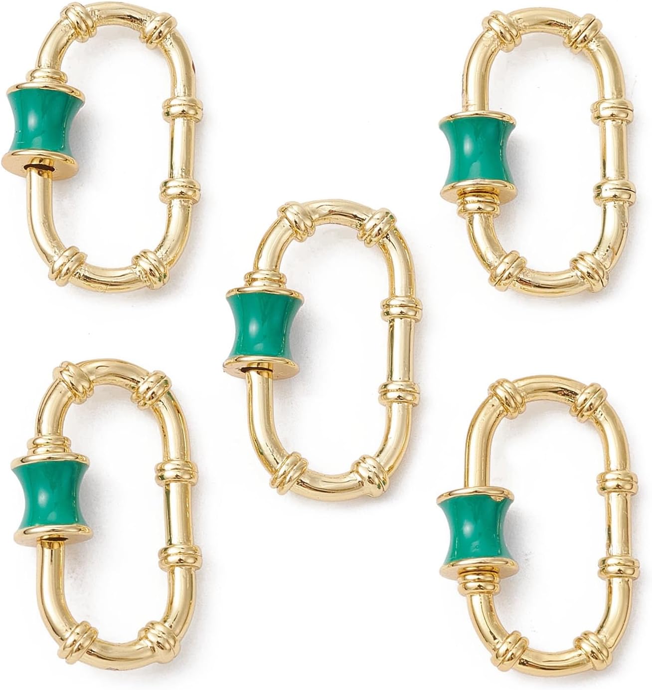 LiQunSweet 5 Pcs Long-Lasting Plated Small Oval Enamel Screw Carabiner Lock Clasps for DIY Jewelry Making Women Girls Gifts - 19×12.6mm