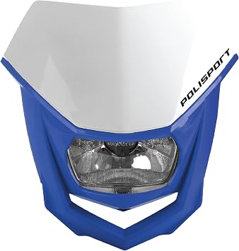 Polisport Halo Headlight for Motorbikes, Dirt Bikes, Motorcycles MX, Enduro Racing & Riding Halogen Headlight, Universal Mounting System, DOT, ECE, SAE Certified - White/Blue