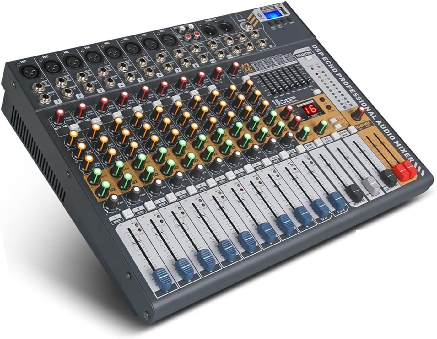 Audio Mixer, Clean Sound!12 Channels Mixer Dj 48V Phantom Power USB for Recording Stage-THSDXC84387