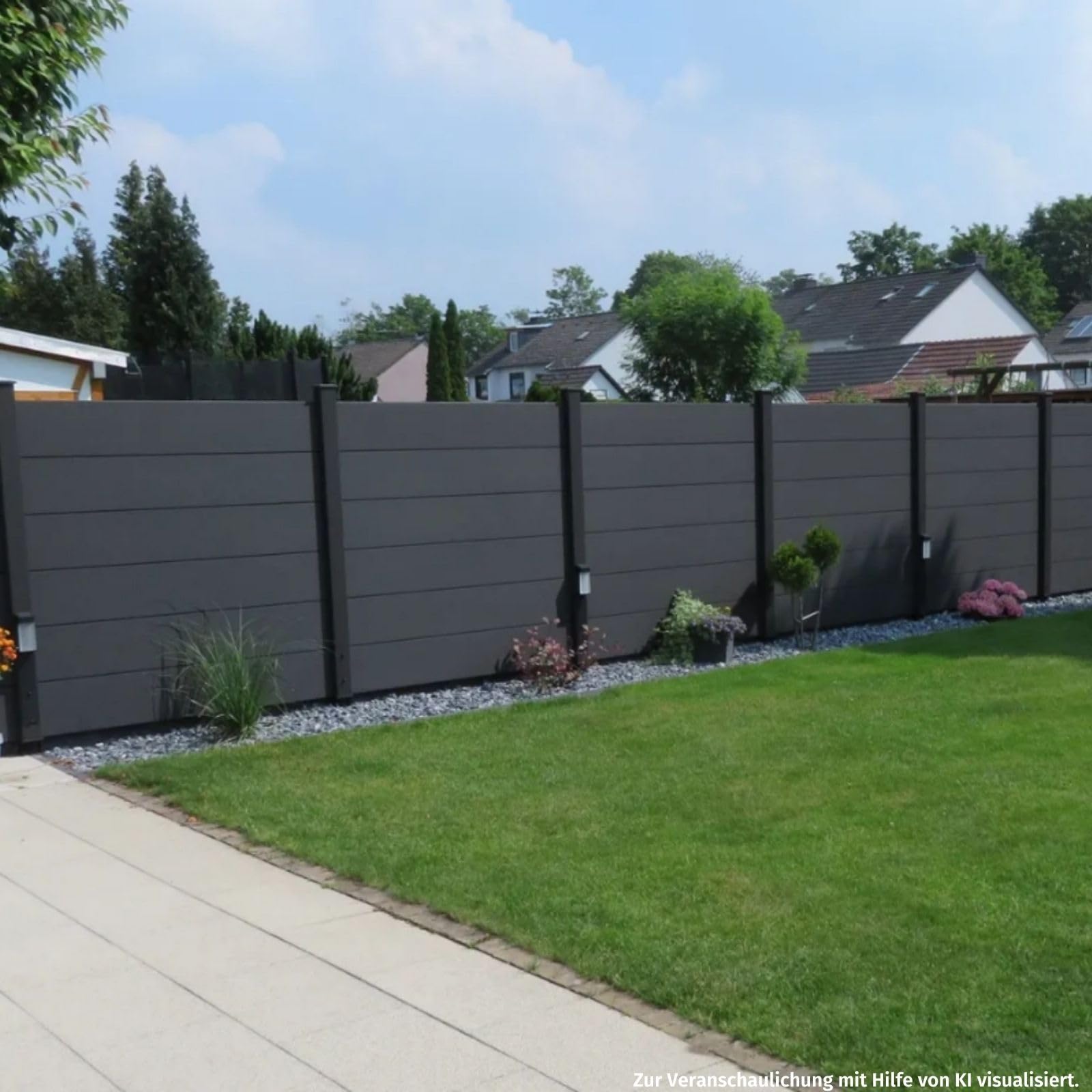 HORI Sichtschutzzaun XXL WPC Sichtschutz Gartenzaun Zaun Lamellenzaun, ohne Pfosten, 180 x 180 cm - Anthrazit