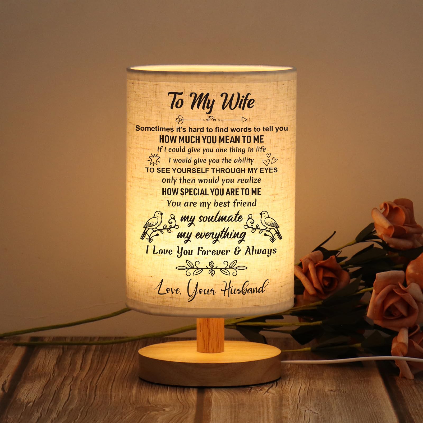WSYERA Gifts for Wife LED Table Lamp Romantic Wedding Anniversary I Love You Gifts for Her Best Wife Birthday Gift Ideas to My Wife Presents from Husband — image 1