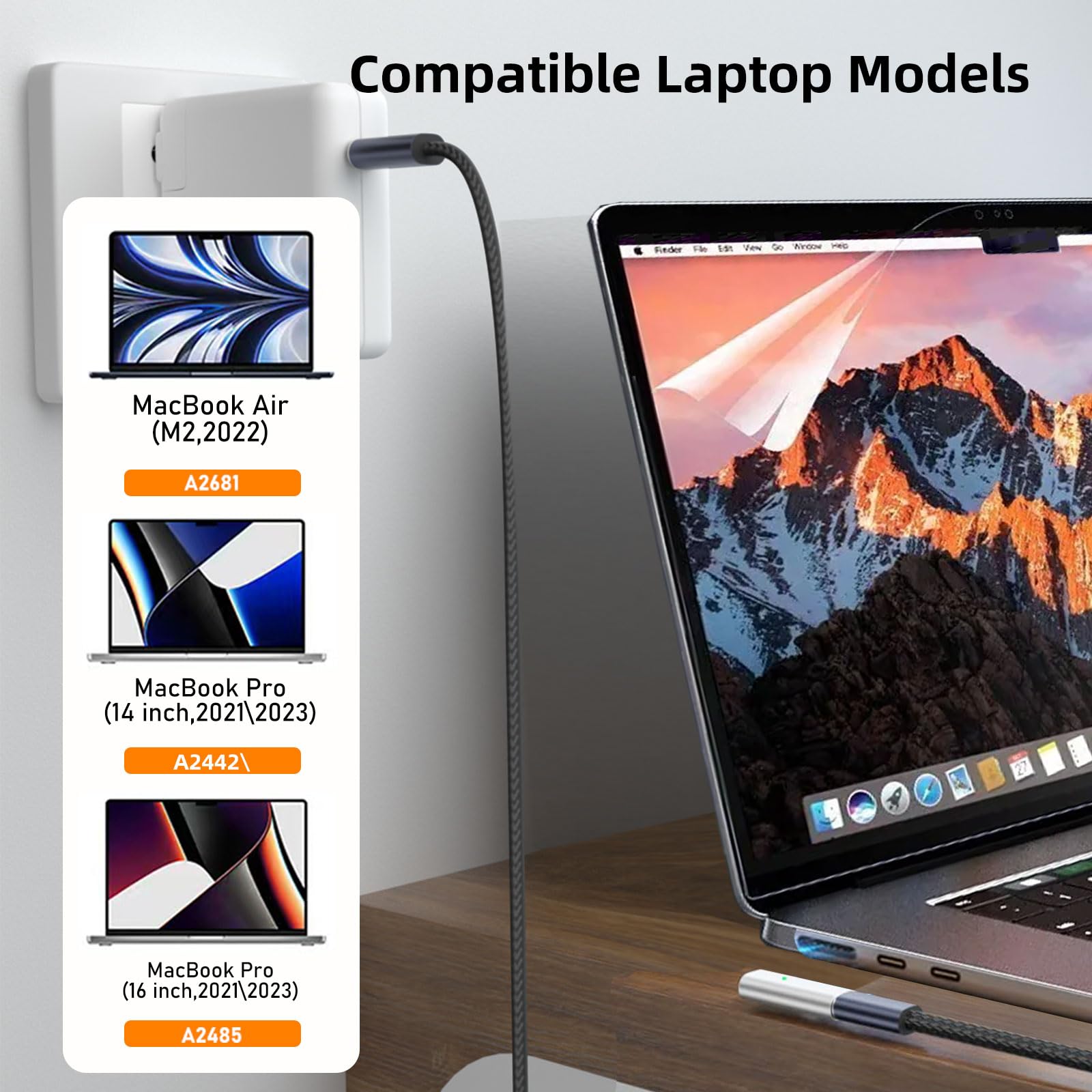 Macbook Pro 充電器 140W usb c to Mag-safe 3 seynli 140W USB-C to Magnetic 3 Cable, Compatible with