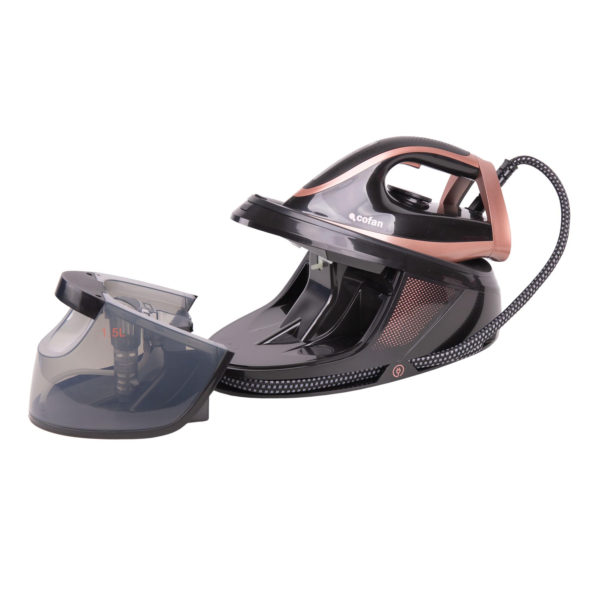Cofan Centro de planchado 3100 W con depósito extraíble 1,5 litros, 8 bares, Vapor continuo 120 g/min, Suela de Cerámica, Autolimpieza y Apagado automático