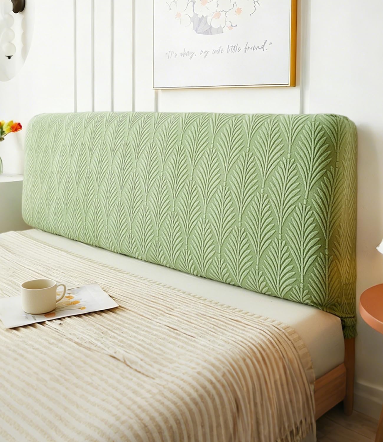 Hearda Headboard Cover For Small Double Bed, Green Jacquard Velvet Headboard Slipcover, Stretch Dust proof Bed Board Protector Modern All-Inclusive, 120cm โ image 1