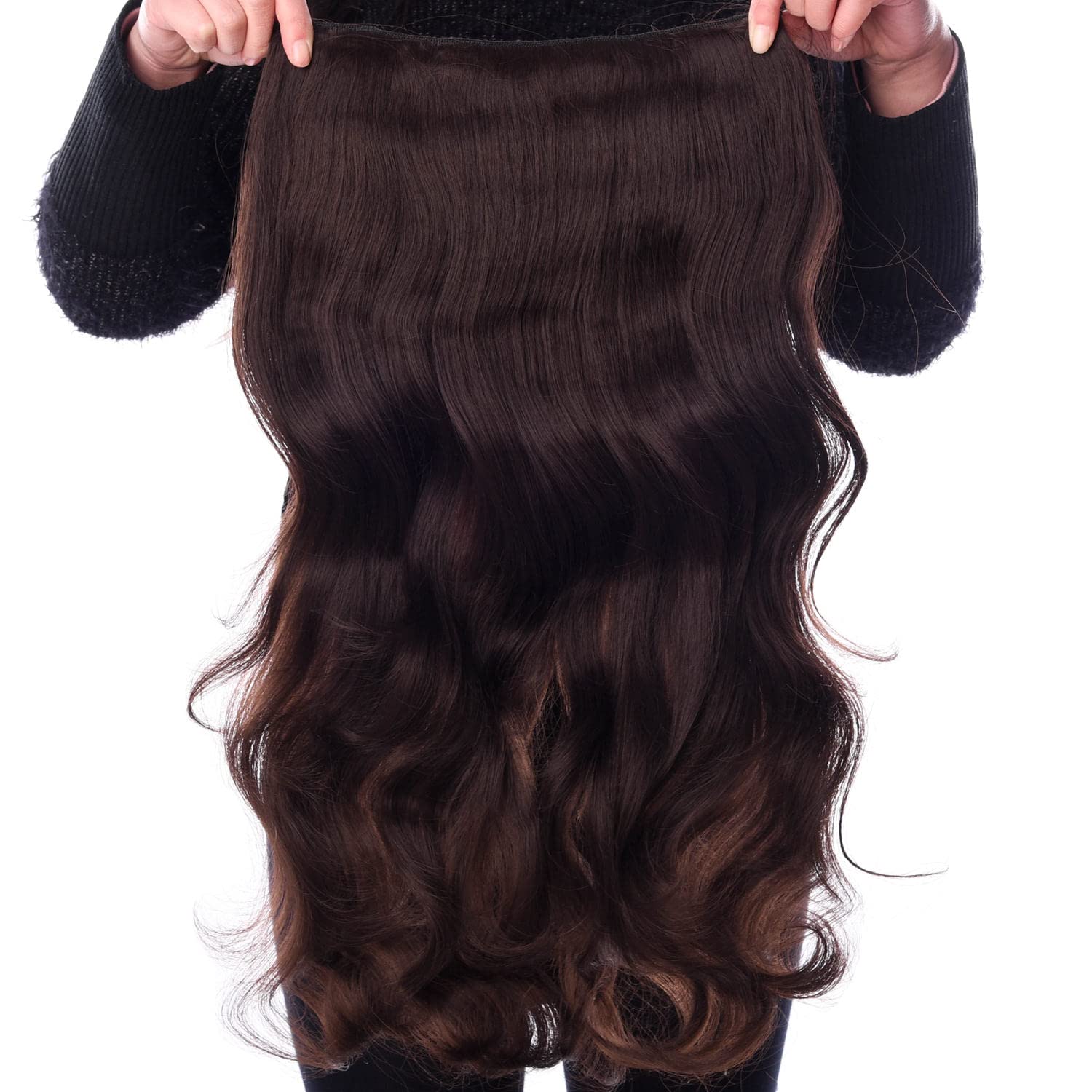 Silike 24" Black Synthetic Hair Extensions Curly Wave Clips in on Hairpieces for Women 4 Clips 1-Pack 3/4 Full Head (24 inch, 7#)