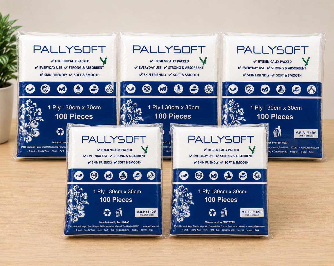 PALLYSOFT Tissue Paper Napkins 1 Ply 30x30cm, 5 Pack of 100 | 500 Napkins Total, Skin-Friendly, Strong & Absorbent, Hygienically Packed, Home & Commercial Use-image-30
