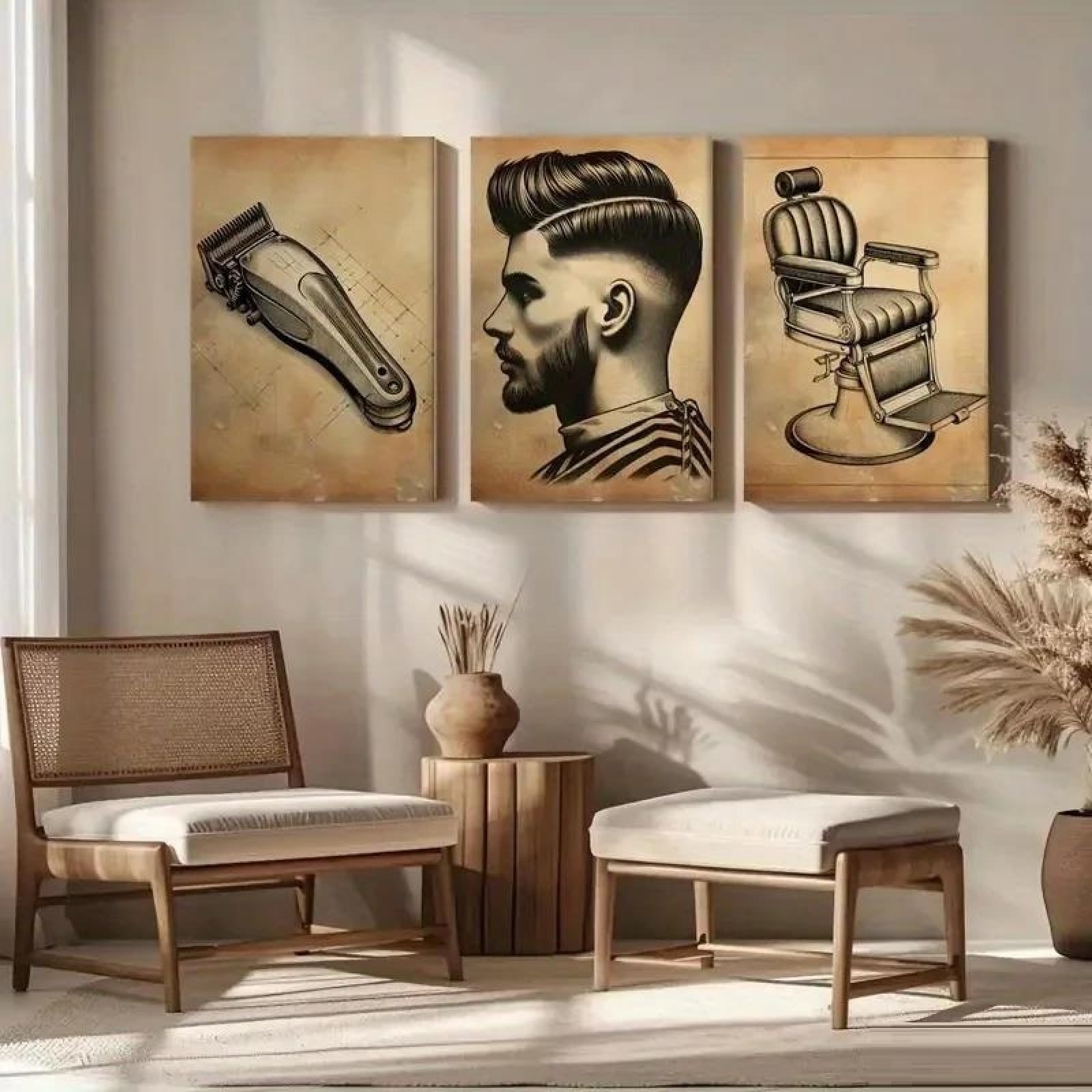 Baibexing Vintage Barber Shop Poster Prints Classic Retro Barber Canvas Painting Wall Art Picture Home Decor 40X60Cmx3Pcs Unframed