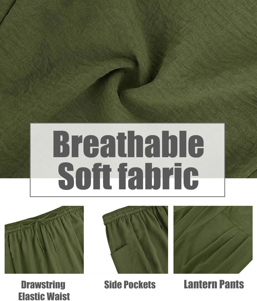 CARCOS Plus Size Pants Womens Summer Palazzo Pants Drawstring Wide Leg Harem Beach Pant with Pockets Vacation Outfits XL-5XL - Image 5