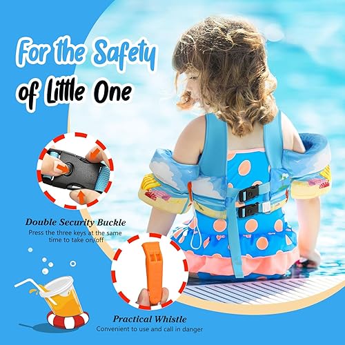 Miniatura 3 de MoKo Chaleco de natación para niños pequeños, flotadores de brazo de natación de 13 a 70 libras de dibujos animados con alas de agua para piscina,