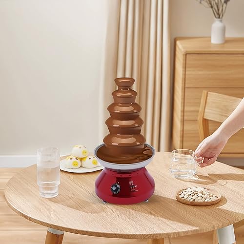 Miniatura 5 de Máquina comercial de fuente de chocolate, torre de fondue de chocolate grande de 5 niveles, máquina de calentamiento de fusión de chocolate de acero