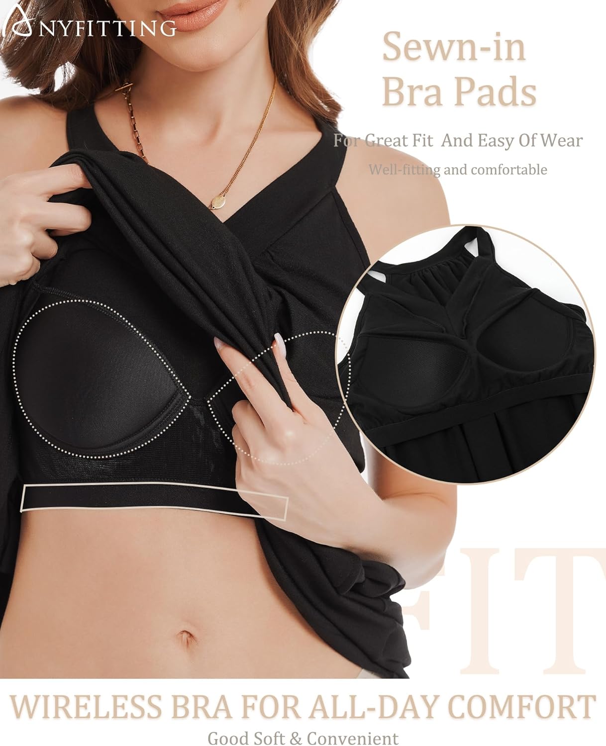 ANYFITTING Built in Bra Sundress for Women 2026 Floral Hawaiian Summer Sleevless Flowy V Neck Halter Dresses with Pocket - Image 3