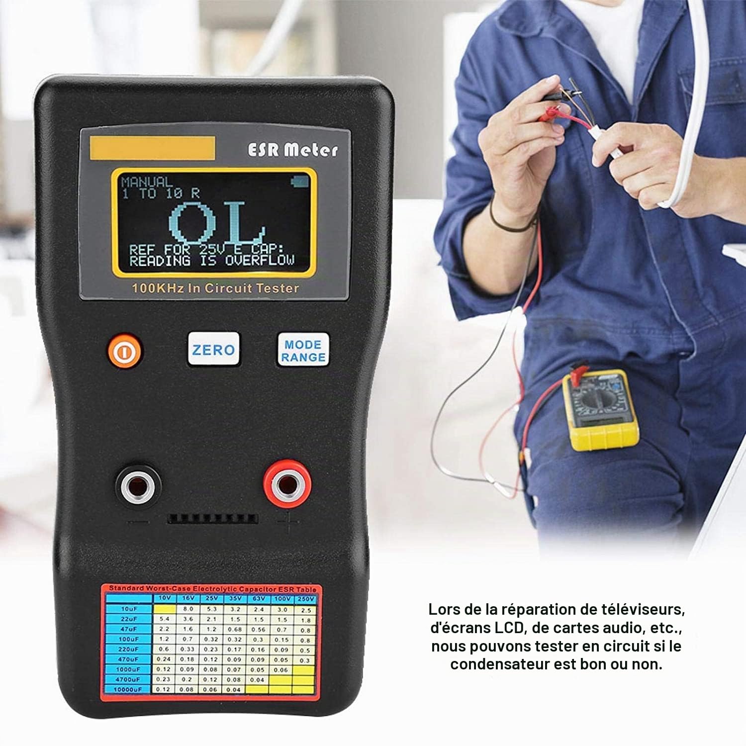 Testeur de condensateur ESR MESR-100, Testeur à Affichage Numérique, Ohm mètre, Multimètre Numérique Condensateur, Auto en Circuit LCR Jusqu'à 0,01à 100R pour Réparation de TV, LCD, Carte Audio