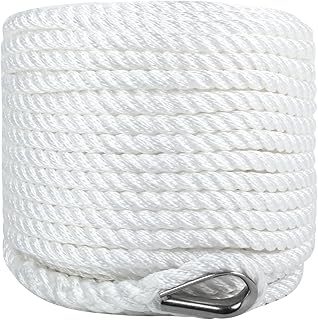Boat Anchor Rope 3/8 Inch x 100 Feet 3 Strand Twisted Anchor Line Premium Braided Polypropylene Anchor Rope for Yacht, Sailboat, Boat, Docking, Mooring - White