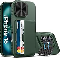Vista 27 de Funda tipo cartera para iPhone 16e con soporte, tarjetero integrado y funda para cámara, protección contra caídas de grado militar a prueba