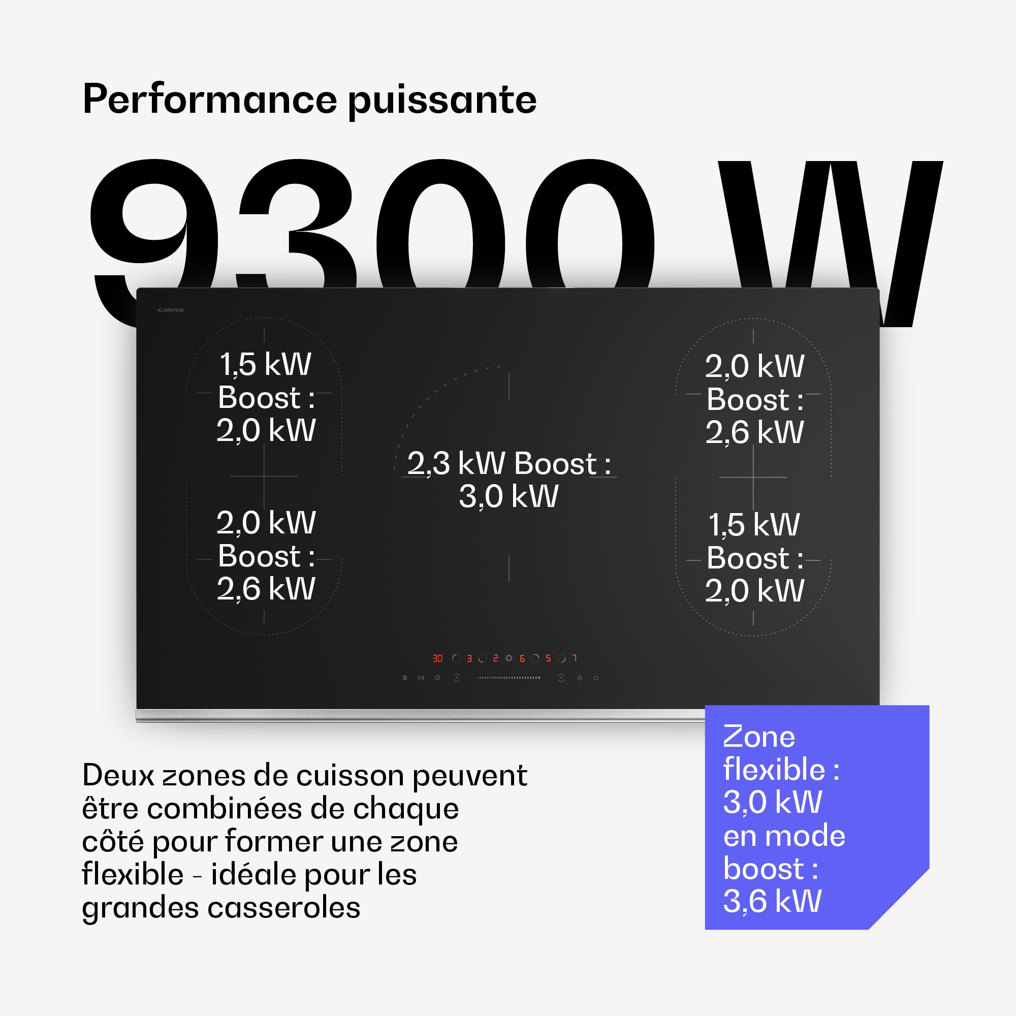 Klarstein Verosteel Plaque Induction - 5 Zones Induction, 12200W Boost, Curseur Tactile, Minuterie, Verrouillage Enfant, Verre Noir 90cm - Plaque Encastrable