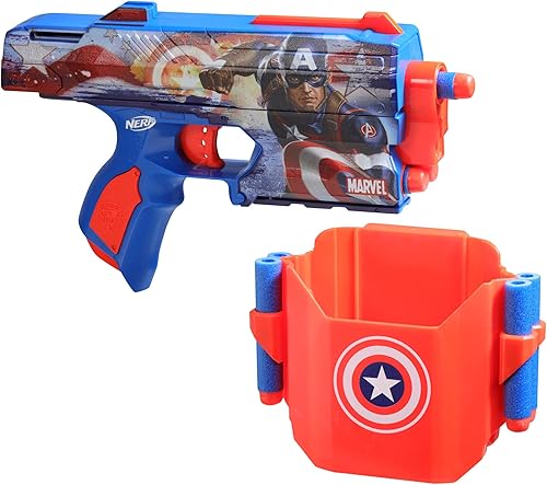 Miniatura 2 de NERF Marvel Captain America Dart Blaster, 10 dardos de élite, funda, lanzadores de espuma de juguete para niños y niñas de 8 años y más