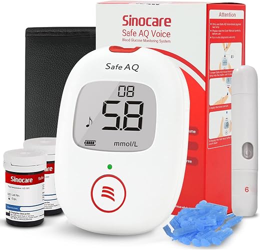 Sinocare PTS(USA) Diabetes Testing Kit/Blood Glucose Monitor Safe AQ Voice/Glucometer with Voice Reminder and Light Warnin...