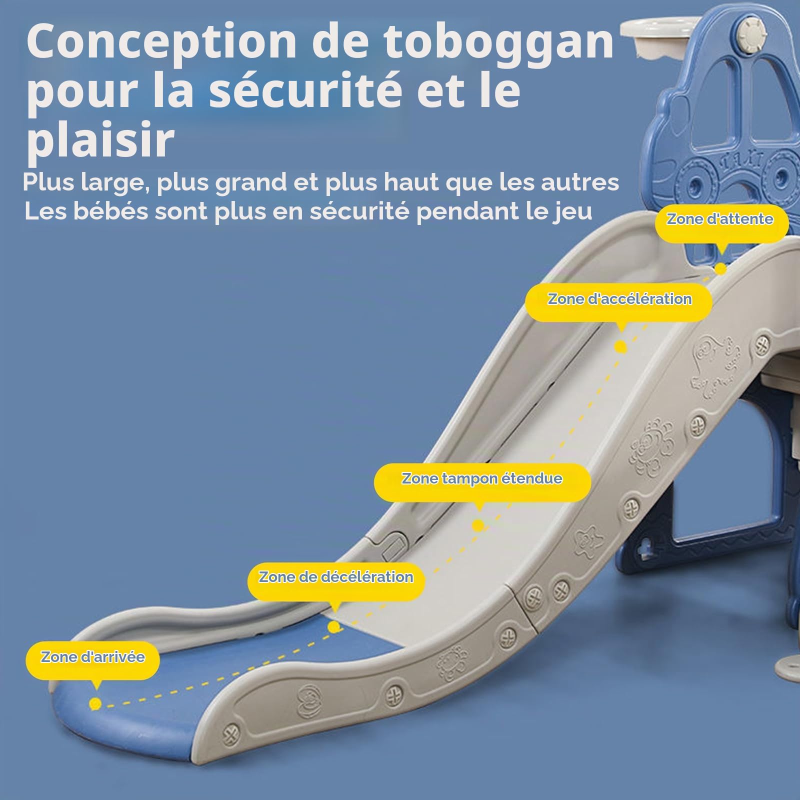 Ensemble de Toboggan et balançoire pour Tout-Petits, Ensemble de Jeu d'escalade pour bébé 4 en 1 avec balançoire, Toboggan grimpeur et Basket-Ball, toboggans pour Enfants (Classique + Bleu)