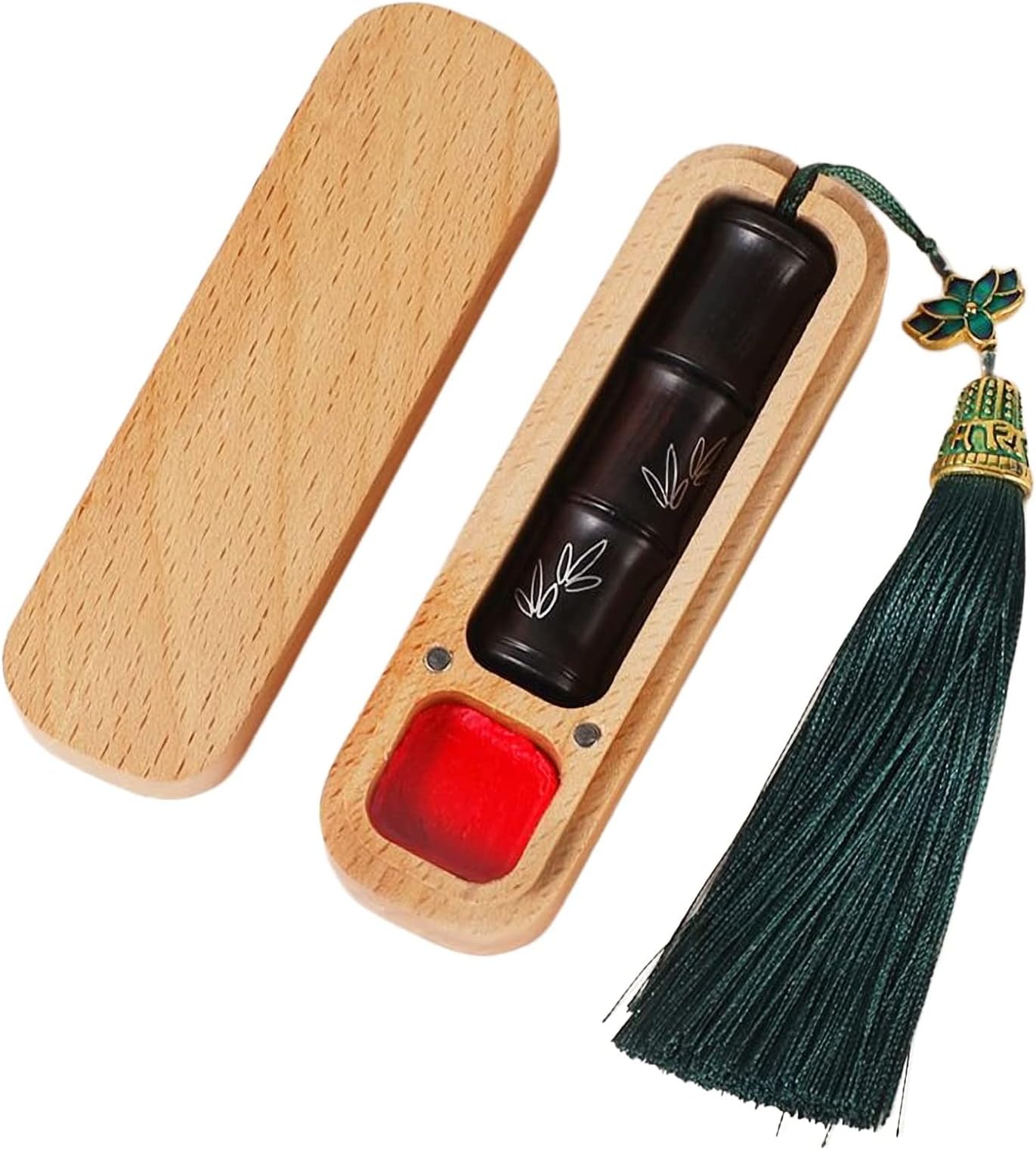 Name Stamp,Custom Stamp,Round Japanese Hanko Chop Chinese Name Seal Japanese Stationery Chinese Name Stamp（15mm） (Seal with Fringe, Seal Ink pad + Beech Box)