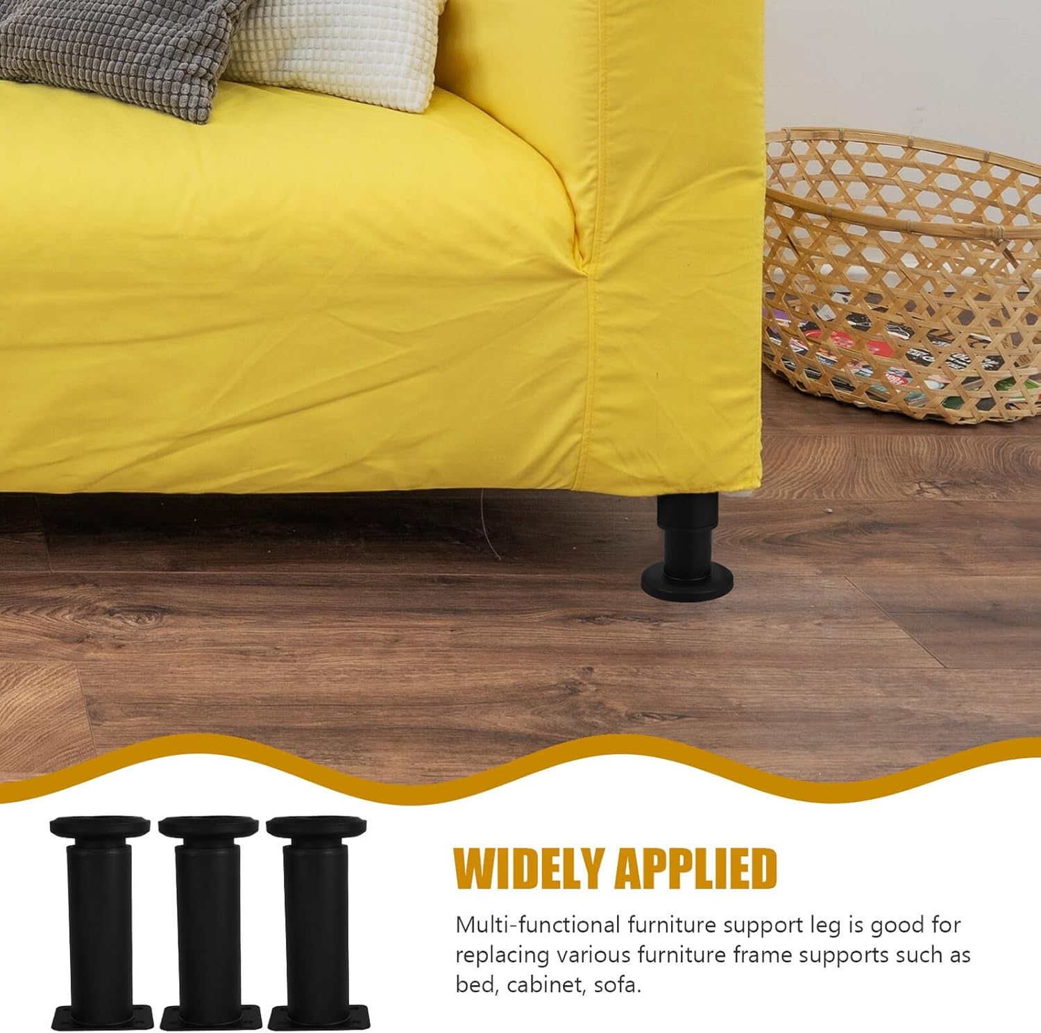 Cabilock 4pcs Adjustable Furniture Legs with Heavy-Duty Metal Cabinet Leveling Feet, 12-18cm Height Adjustable Sofa and Table Support Legs for Home Office Furniture Black