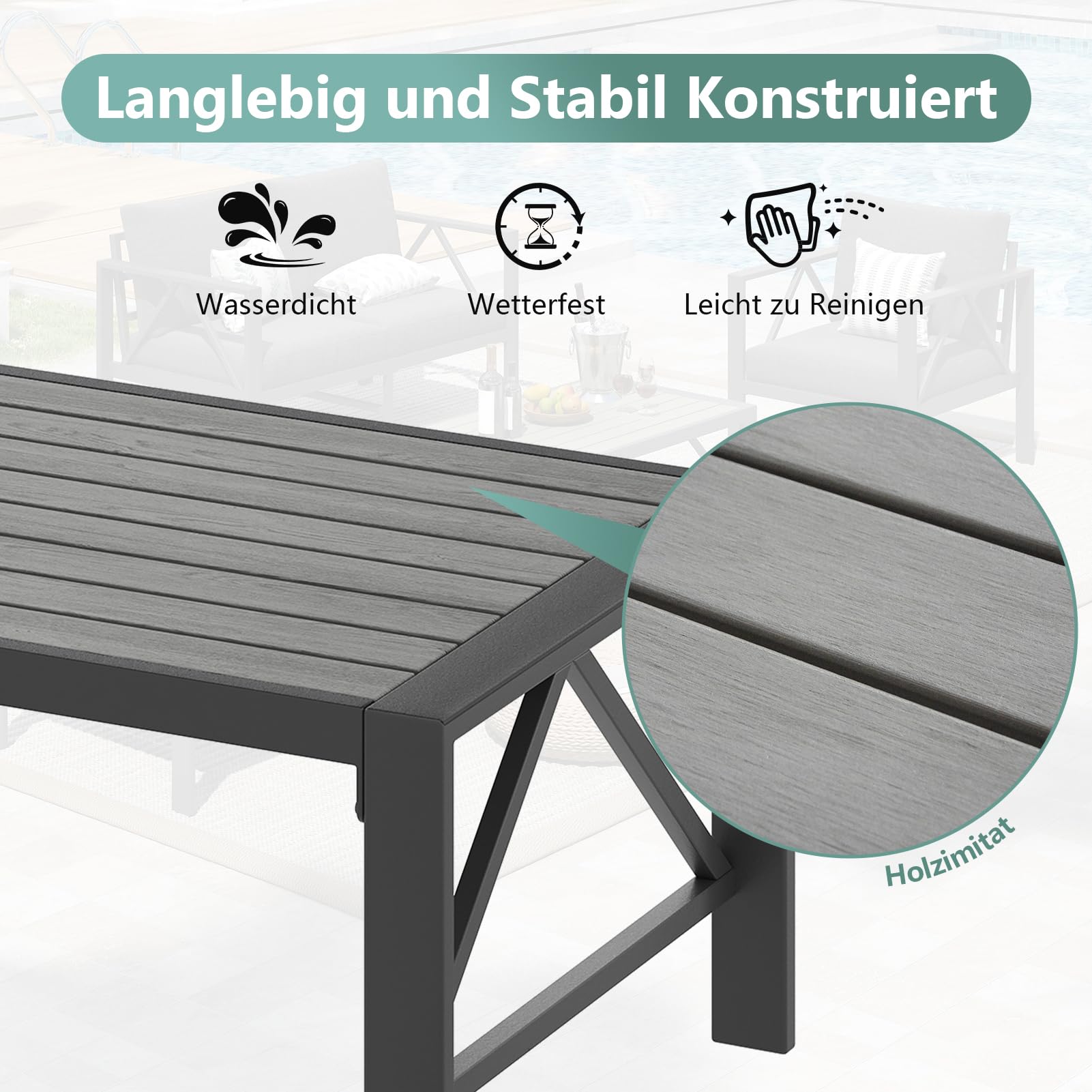 OMERAI Aluminium Gartenmöbel Set 4-tlg. für 5 Personen, Gartenlounge mit wasserdichter Schutzhülle, Outdoor Gartengarnitur für Garten, Terrasse & Balkon, Dunkelgrau(1×3-Sitzer Sofa, 2×Sessel, 1×Tisch)