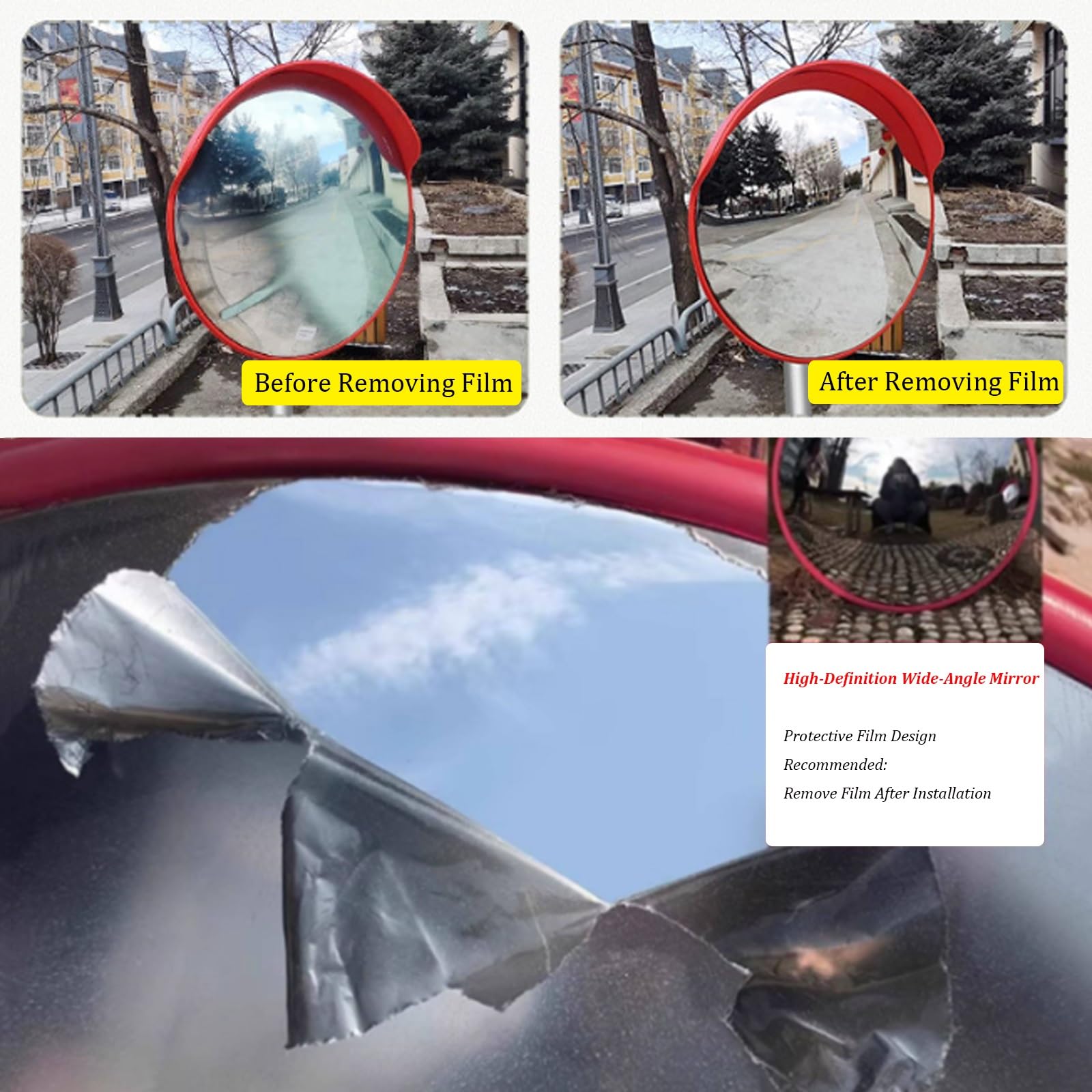 Miroir de sécurité convexe grand angle réglable, rétroviseur de sécurité routière extérieure avec lentille en polycarbonate et dos en ABS, miroir d'angle mort pour la surveillance(45cm)