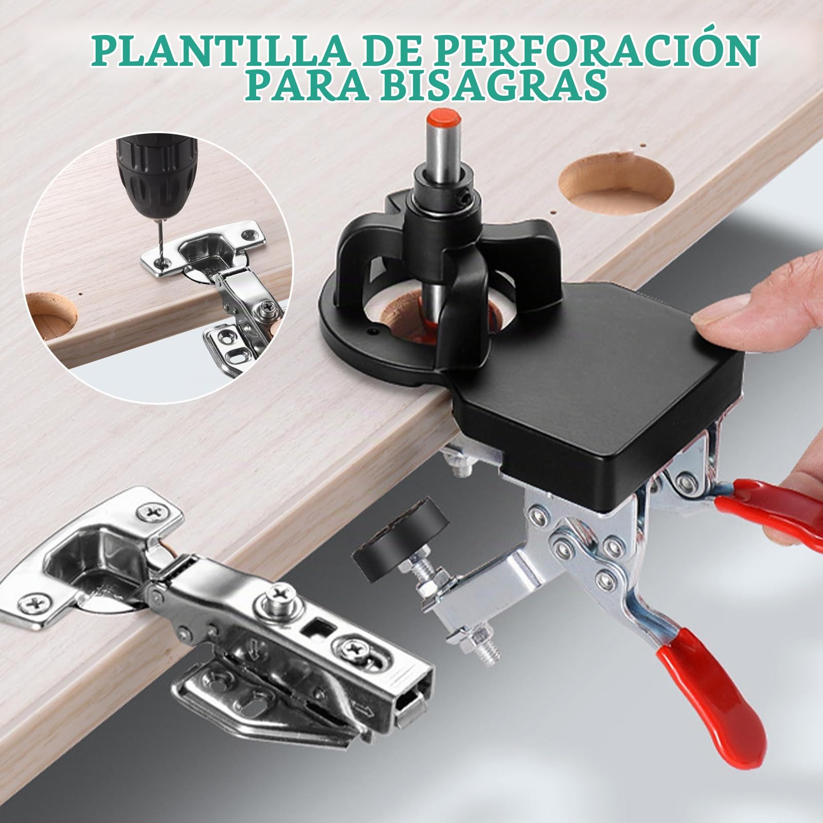 35 mm Aleación de Aluminio Bisagra Oculta Jig, Perforadora de Bisagra de Doble Abrazadera, Ajustable Herramientas Bricolaje Carpinteria Madera, Bloqueo Preciso Carpintería Dowel Jig