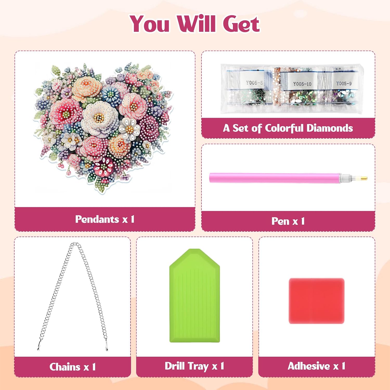 GHHKUD Hanging Diamond Art Painting Heart Pendants Kits for Adults Kids, DIY Flowers Hanging Diamond Pianting Ornaments Double Sided Board Gifts Window Garden Home Decor image 2