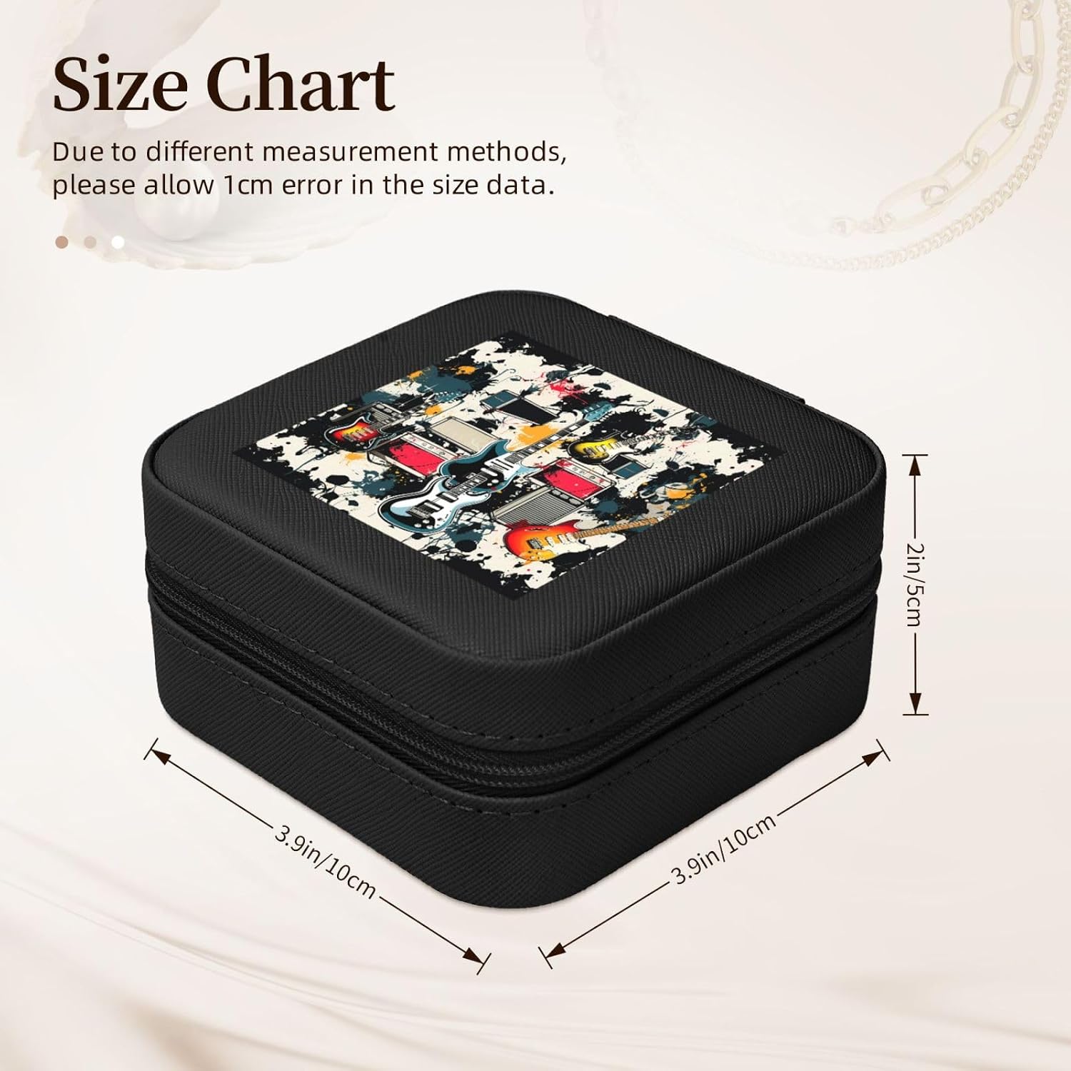 Jewelry Box for Women Leather Travel Jewelry Case Rock Music Pattern Portable Jewelry Organizer Box Mini Travel Case with Zipper for Earrings Bracelets Rings image 2
