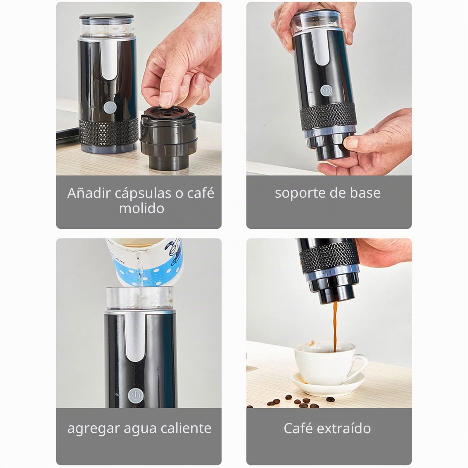 Asixxsix Portátil, Máquina de café Espresso Recargable, Fácil de Operar, de Viaje, Mini de Mano, Compatible con Cápsulas, café Molido, para Camping, Hogar