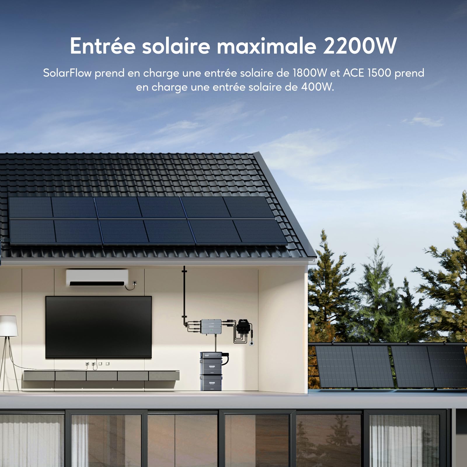 Zendure SolarFlow Ace 1500 AVCE AB2000L Batterie 1920 Wh, Entrée AC 900W, Entrée Solaire 400W, Jusqu'à 1200W Sortie AC, UPS 20ms, Idéal pour Urgences, Camping, Utilisation Extérieure, etc.
