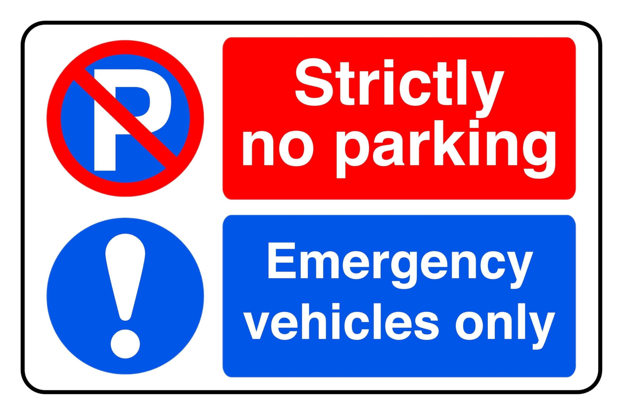 Strictly no parking emergency vehicles turning point - safety sign - 1.2mm Rigid plastic for indoor/outdoor usage (600mm x 400mm) Viewing Distance within 20m.