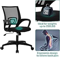 Vista 5 de HHS Silla de oficina ergonómica, silla de escritorio de malla con respaldo medio, silla de computadora con soporte lumbar, silla ejecutiva con Negro