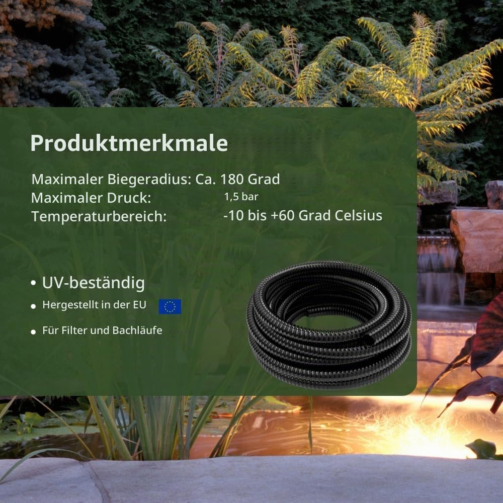 HeRo24 Spiralschlauch 38 mm – 10 m – flexibler Teichschlauch für Teiche & Bachläufe – knickfest & formstabil – ideal für Teichpumpen & Filteranlagen