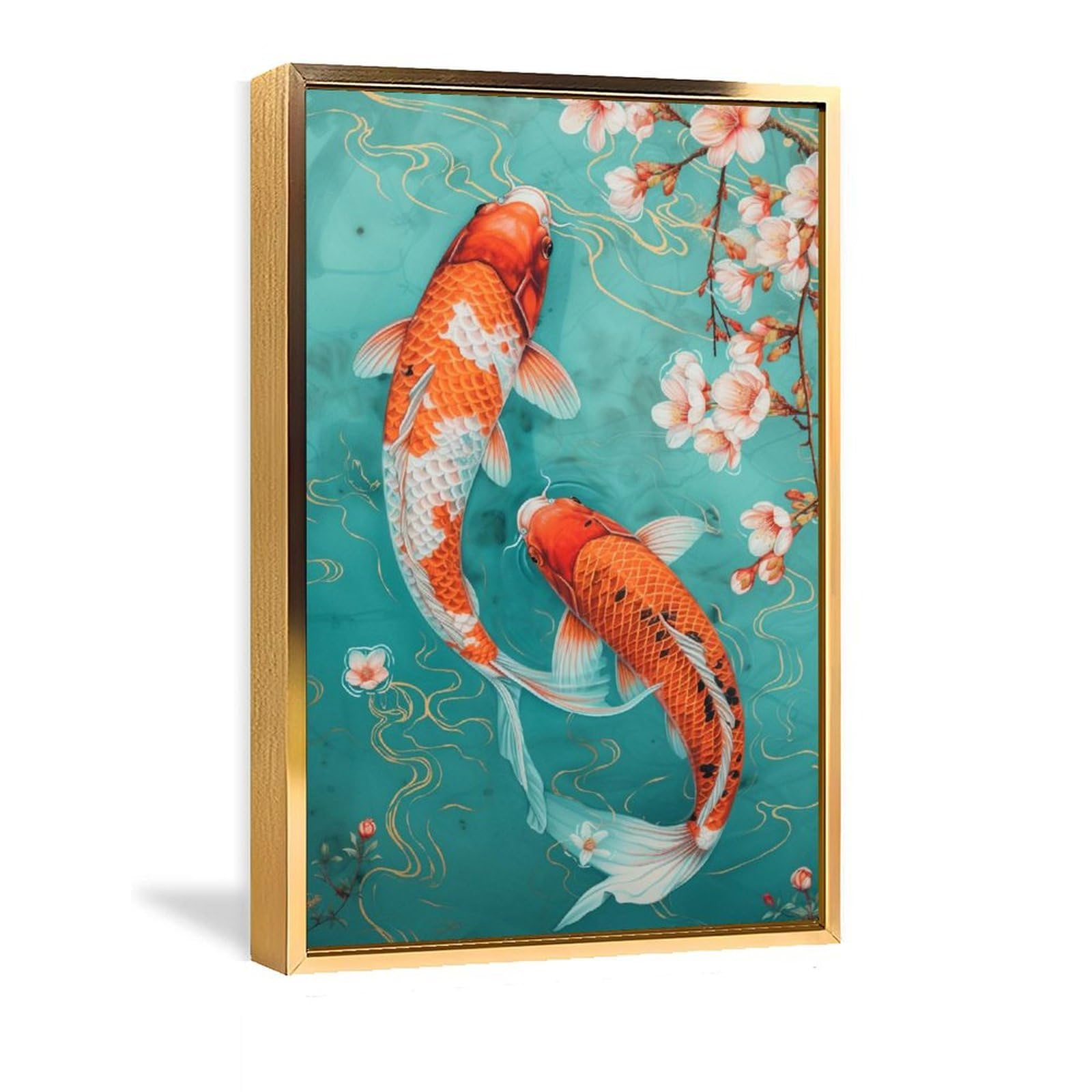 Amazon.co.jp: 絵画 花の下を二匹の鯉が泳いでいるインテリア 絵画