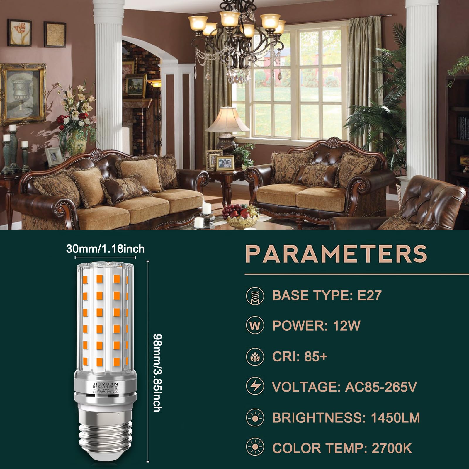 JIUYUAN Lampadina LED E27 12W e27 lampade led Lampadine LED E27 Luce Calda 2700K Bianca Calda 1450lm Lampadina E27 LED Mais lampadine Small Edison Screw Equivalente a 100W incandescenza- 4 pezzi