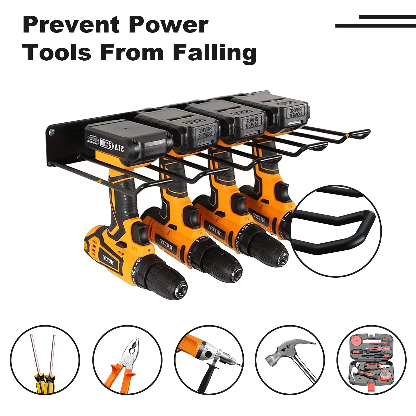 Lot de 2 organiseurs d'outils électriques | Support mural de rangement pour outils électriques et portatifs | Organisateurs d'outils et de rangement en métal pour garage, entrepôt, abri de jardin