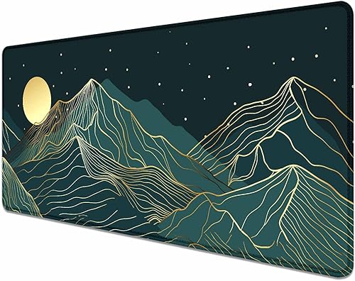 Miniatura 7 de Alfombrilla de mouse grande extendida para juegos con bordes cosidos, alfombrilla de escritorio de luna llena de montaña azul para computadora,