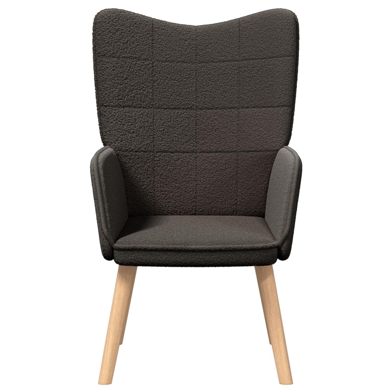Poltrona Rilassante Grigio Scuro in Tessuto Simile alla Lana con Struttura in Legno di Rovere e Fodera Rimovibile - Seduta Ergonomica Imbottita per Soggiorno e Camera
