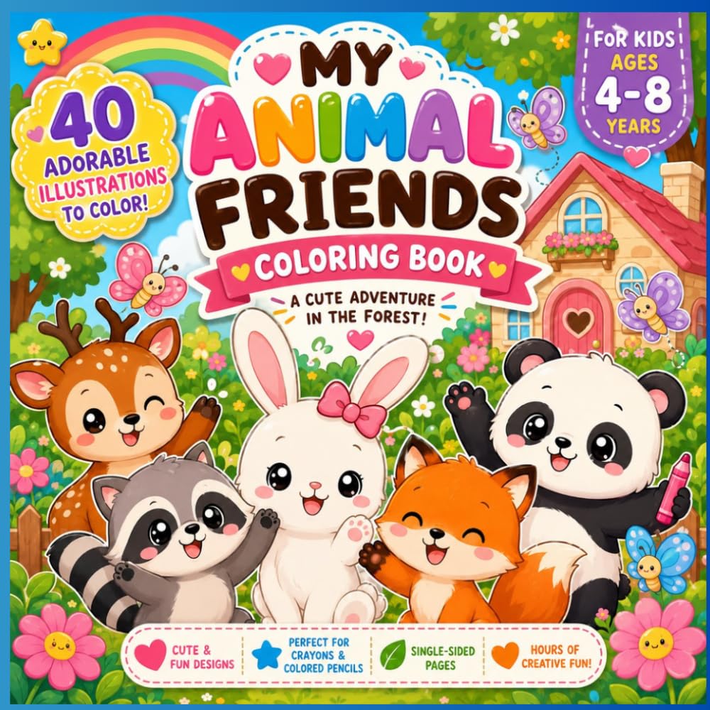My Animal Friends: Adorable Kawaii Coloring Pages for Kids Ages 4–8