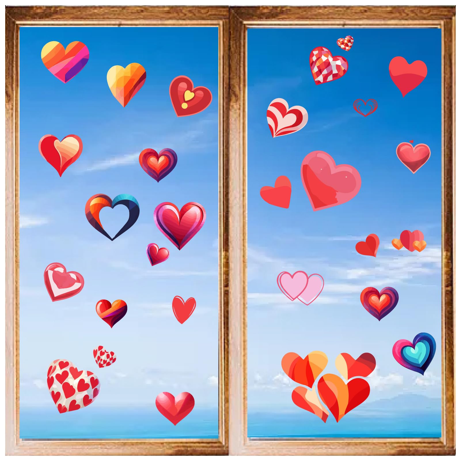 6 Blatt Valentinstag-Fensteraufkleber – Wiederverwendbare Aquarell-Herzen & Wichtel, Für Fenster, Spiegel & Glatte Flächen