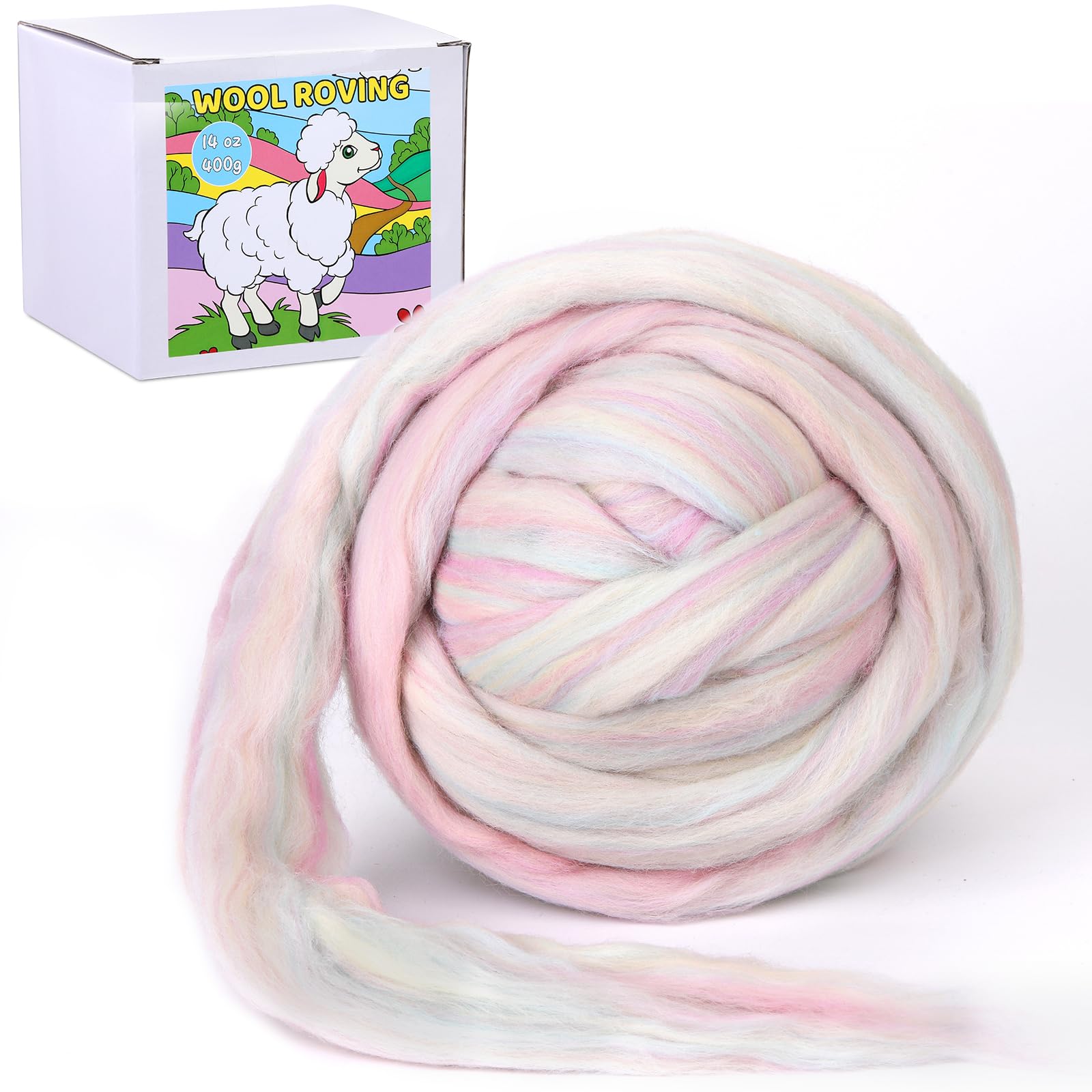 QMNNMA Wool Roving Bulk, 14.1oz Needle Felting Wool-Flecking Gray