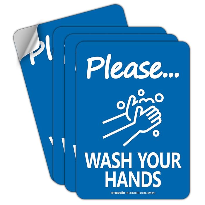 Buy Wash Hand Sign, Please Wash Your Hand Sign Decal, 4 Pack 10" x 7