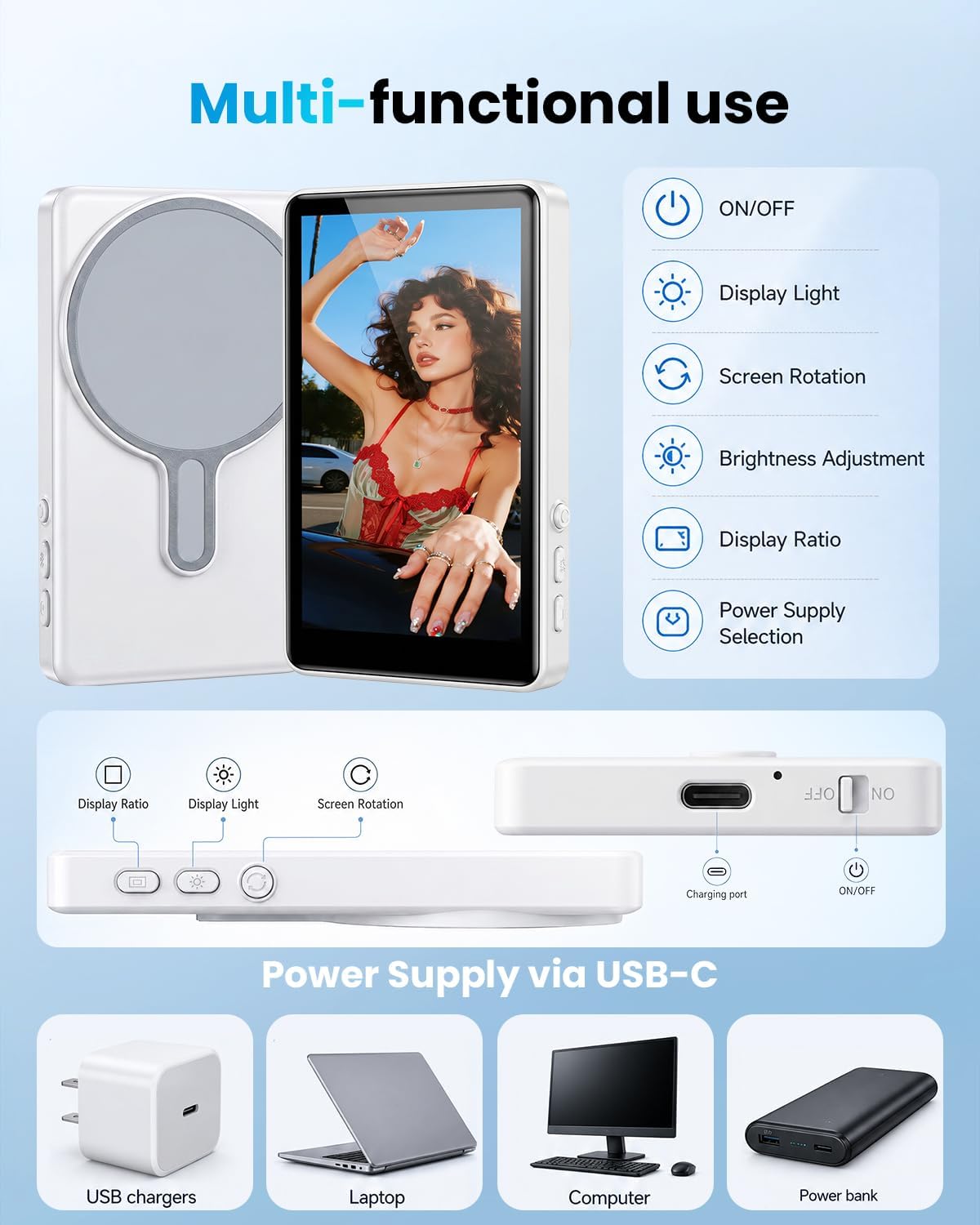 Magnetic Vlog Selfie Monitor Screen for iPhone & Android, 4-Inch IPS HD Wireless Back Camera Monitor with Bluetooth Remote, 1800mAh Battery, 3-Level Brightness, No Delay Live Stream for TikTok YouTube