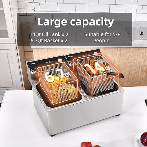 Miniatura 3 de Freidora con canasta, tanque de aceite de 3400 W de 14 cuartos de galóncesta de 6.7 cuartos de galón x 2, freidora eléctrica de encimera de acero
