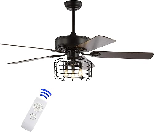 Miniatura 1 de JONATHAN Y JYL9603A Asher Ventilador de techo industrial de metal y madera de 52 pulgadas con 3 luces LED con control remoto, granja, bohemio,