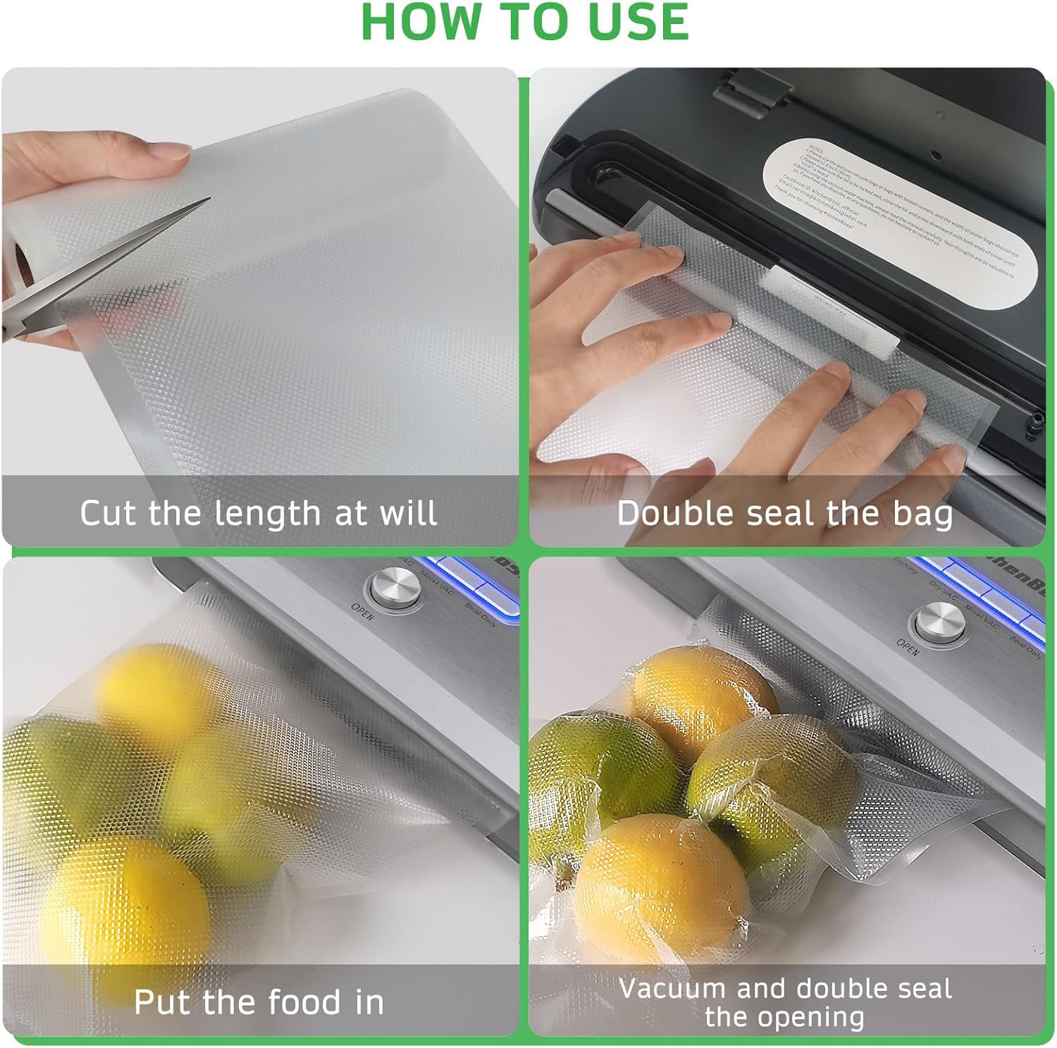 YISH Sacchetti Sottovuoto Alimenti 8 Rotoli：28/20/15/x300 cm Buste Sottovuoto Alimenti per Sous Vide e Macchine Sottovuoto, Rotolo Sottovuoto Alimenti 170µm